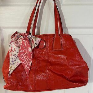 Coach tangerine patent leather tote